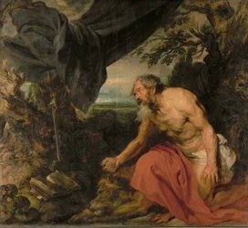Pyhä Hieronymus, maalattu Van Dyckin työskennellessä Rubensin työpajassa (maalaus kankaalle).