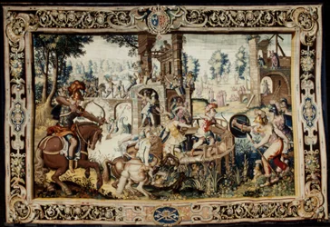 Bastionin hyökkäys- ja puolustusharjoitus, suunniteltu 1562–1565 (kudottu 1611–1627) (villa & silkki)