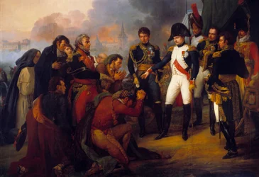 Keisari Napoleon I (1769-1821) ennen Madridia: keisari vastaanottaa kaupungin valtuutuksen, 12.3.1808, Antoine Charles Horace Vernet (1758-1836) maalaus