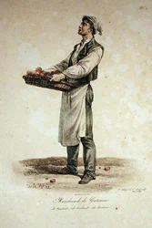 Kakkumyyjä, numero 1 Pariisin huudot -sarjasta, kaiverrus Francois Seraphin Delpech (1778-1825)