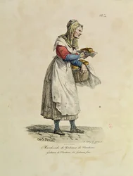 Nanterren kakkumyyjä, numero 10 Pariisin huudot -sarjasta, kaiverrus Francois Seraphin Delpech (1778-1825) (väri litho)