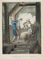 Asianajajan vessa, kaiverrus Philibert Louis Debucourt (1755-1832)