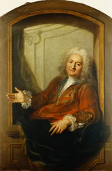 Muotokuva monsieur Dupillesta, keskivartalo, viittassa istumassa ikkunan reunalla, 1733