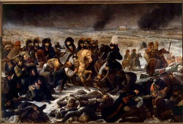 Preussin ja Puolan kampanja (1806-1807): "" Napoleon I (1769-1821) Eylaun taistelukentällä 9/02/1807" Antoine Jean Grosin (1771-1835) maalaus 1808 su. 5,21x7,84 m