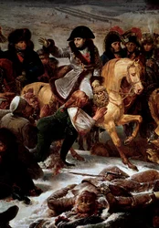 Preussin ja Puolan kampanja (1806-1807): "" Napoleon I (1769-1821) Eylaun taistelukentällä 9.2.1807"" Yksityiskohta. Antoine Jean Grosin (1771-1835) maalaus 1808 su. 5,21x7,84 m Pariisi, Musee du Louvre