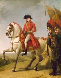 Napoleon Bonaparte (1769-1821) ensimmäinen konsuli, arvioi joukkojaan Marengon taistelun jälkeen, 1802-03
