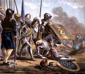 Carcadon kuolema, kaiverrus Jean Baptiste Morret (fl. 1790-1820) 1788 (värinen kaiverrus)