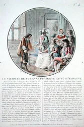 Turennen varakreivi (1611-75) esitetään Espanjan kuninkaalle Philip IV:lle (1605-65) L. Rogerin kaivertamana