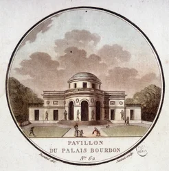Palais Bourbonin paviljonki, Pariisi. Kersantin prittoreskissa näkymässä Pariisin päärakennuksiin
