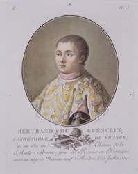 Ranskan korkean konstaapelin Bertrand du Guesclinin (1311-80) muotokuva, kaiverrus Leon Roger, 1786