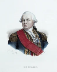 Amiraali François Joseph Paul De Grassen (1722-1788) muotokuva. Litografia (23,9 x 15,6 cm), tekijä Antoine Maurin (1793-1890), kaiverrus Lemercier.
