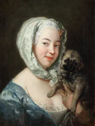 Marie de Rège, o.s. Pesne, mopsin kanssa