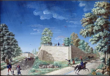 Näkymä terassille Pariisin laitamilla, n. 1810
