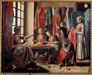 Ompelutyöpaja Arlesissa vuonna 1760. Antoine Raspal (1738-1811), 1760. Arles, Musée Réattu