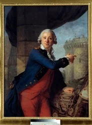 Jean Henri Masersin, Latuden ritari (1725-1805) muotokuva Hän viittaa Bastillen linnoituksen tuhoon, jossa hänet vangittiin yrityksen hyökätä Madame de Pompadouriin (Marquise de Pompadour). Antoine Vestierin (1740-1824) maalaus 1