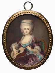 Muotokuva naisesta kitaralla, nimeltä Louise DAumont, Mazarin..., 1700-luvun loppu.
