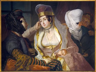 Levantin naiset kaupungin hiuksissa. Antoine de Favray (1706-1791) maalaus Öljy kankaalle