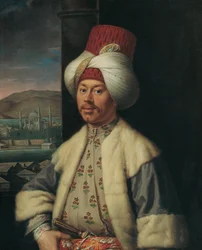 Muotokuva eurooppalaisesta turkkilaispuvussa, 1700-luvun toinen puoli.
