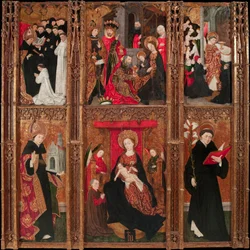 Retable de la vierge, Saint Augustin ja Saint Nicolas de Tolentino - Neitsyt, Pyhän Augustinuksen ja Pyhän Nikolauksen Tolentinon alttaritaulu - Antoine de Lonhy (1446-1490) Tempera ja öljy puulle 1462 Museu Nacional d