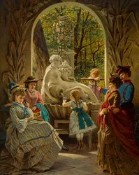Pavillon du festival de Printemps a Schonbrunnin, Vienne - Messukevään paviljonki Schönbrunnissa - Anton Ebert (1845-1896). Öljy puulle Mitat: 65x52 cm Yksityiskokoelma