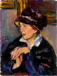 Nainen tummalla hatulla - Anton Faistauerin (1887-1930) maalaus öljy kankaalle