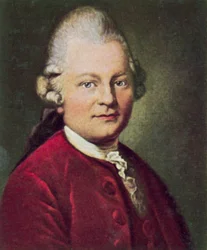 Gotthold Ephraim Lessing, saksalainen draamakirjailija ja filosofi (väriliitoskuva).