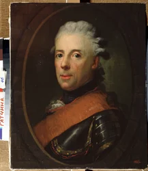 ""Preussin prinssi Henrikin (1726-1802), Frederic Suuren veljen muotokuva" Anton Graffin (1736-1813) maalaus 1760-1770 Valtion ulkoilmamuseon palatsi Gatchina, Pietari
