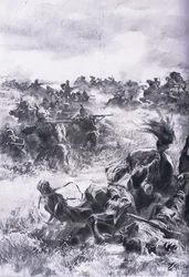 Venäjän 14. ratsuväen prikaatin tappio Praszyszissa, Pubista The Illustrated History of the World War 1914-1915. kirjoittanut Union Berlagsefellfchaft