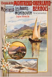 Julistemainos Montreux-Oberland-Bernois junamatkat, n. 1910 (väri litho)