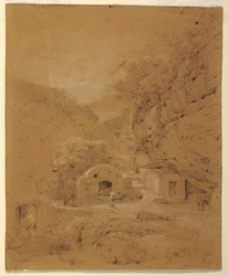 Piirustus, Maisemakuva Napolin ja Salernon välillä, 1820-30