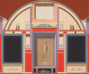 Roomalaisen talon seinämaalaus Villa Negronin alueella Roomassa, Adoniksen patsas. Noin 1801 (?)
