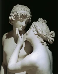 Antonio Canovan (1757-1822) Venus ja Adonis, marmorihahmoryhmä, yksityiskohta