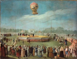 Ilmapallon nousu Kaarle IV:n tuomioistuimen läsnäollessa, n. 1783