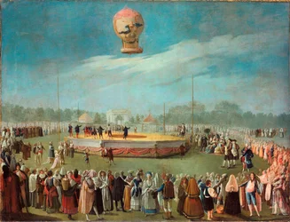 Ilmapallon nousu Kaarle IV:n tuomioistuimen läsnäollessa - Antonio Carnicero Mancion (1748-1814) maalaus öljy kankaalle
