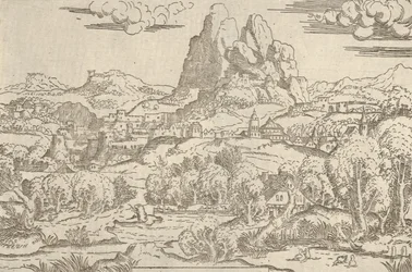 Maisema Venuksesta Pushing Cupid -kehys, 1540-45.