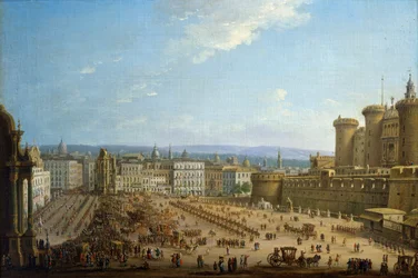 Neljän alttarin festivaali Napolissa, n. 1757, Antonio Joli (1700-1777), öljy kankaalle, 52,1x78,7, Italia