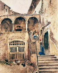 Antonio Mancini (1852-1930) vuokratalon sisäpihalla