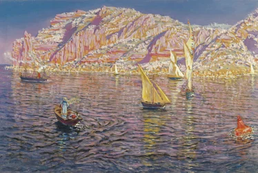 Näkymä Palma de Mallorcan lahdelle - Munoz Degrain, Antonio (1840-1924) - n. 1905 - Öljy kankaalle - 89x133,5 - Carmen Thyssen Museum, Málaga