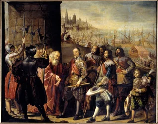 Valtelinan sota: "" Santa Cruzin markiisin geenien vapauttaminen vuonna 1625"" Antonio de Peredan (1599-1669) maalaus