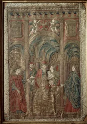Silkki- ja kultakirjontaverhoilu Antonio Pollaiolo (Benci tai Pollaiuolo) piirustuksen mukaan (n. 1431-1498) 1466-1480 Suunnittelu- ja postimerkkikaappi, Uffizi, Firenze
