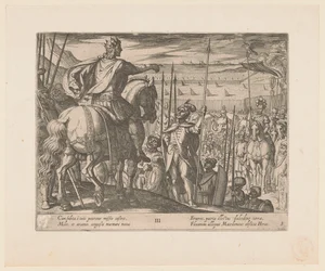 Aleksanteri Suuri opastaa makedonialaisia ​​sotilaita Aleksanteri Suuren teot (sarjan nimi) Alexandri magni praecipvae res gestae (sarjan nimi)