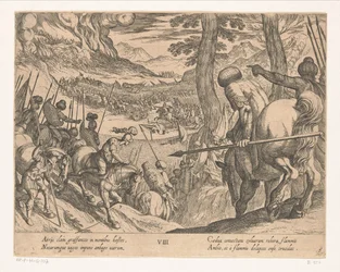 Aleksanteri Suuren armeija ympäröi vihollisen joukot tulella Aleksanteri Suuren teot (sarjan nimi) Alexandri magni praecipvae res gestae (sarjan nimi)