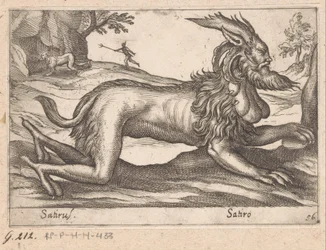 hirviömäinen olento Satirus/ Satiro (otsikko esineessä) Eläimet ja myyttiset olennot (sarjan nimi) Nova raccolta de li animali piu curiosi del mondo (sarjan nimi)