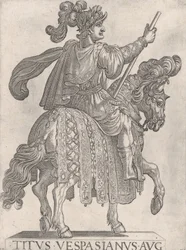 Levy 11: Titus Vespasianus hevosen selässä oikealle päin "First Two Emperors o...", 1575-1630.