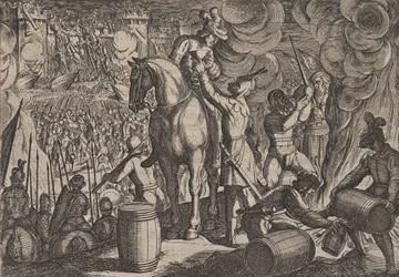 Levy 13: Hyökkäys roomalaiseen linnoitukseen yöllä, Roomalaisten sota Ba..., 1611.