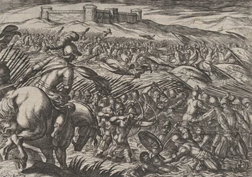 Levy 29: Civilis tulvii maan murtamalla patoja puolustavalla tavalla, julkaisusta The War of the R..., 1611.