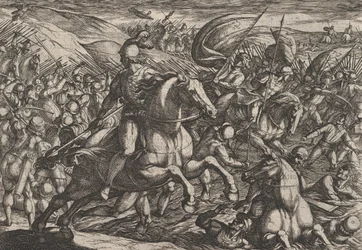 Levy 30: Cerialis ajaa hollantilaisia Reiniin, teoksesta Roomalaisten sota th...a vastaan, 1611.