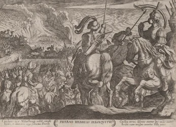 Levy 7: Egyptiläiset jahtaamassa israelilaisia, julkaisusta The Battles of the Old..., n. 1590-n. 1610.