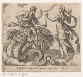 Triptolemus ontagunt de wagon van Ceres Ceres opettaa Triptolemukselle sadon (otsikko esineessä) Metamorfoosi tai muunnokset (sarjan nimi) Metamorfosen van Ovidius (sarjan nimi)