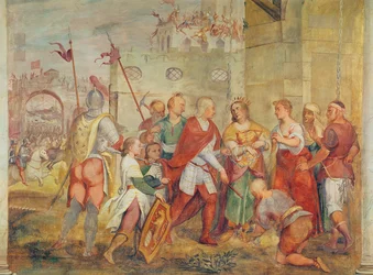 Jacopo Barbarigo vapauttaa Unkarin kuningatar Margaretan turkkilaisista vuonna 1426 (seinämaalaus)